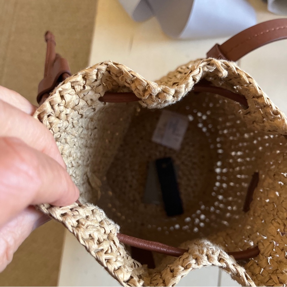 J Crew Womens Adjustable Strap Woven Straw Bucket Bag Handbag Beige Brown NWT - Picture 9 of 9
